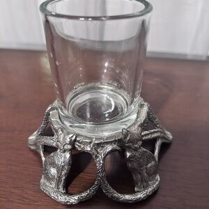 Vintage Whispering Winds pewter whimsical candleholder - cats intertwined tails